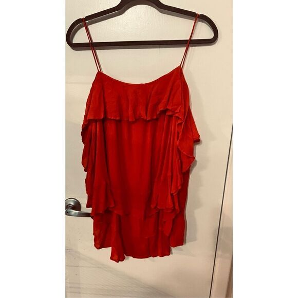 Intimately Free People Red Spaghetti Strap Top Blouse Orange Ruffle SZ M - Picture 7 of 10
